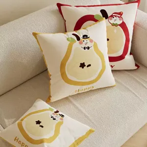Jolie housse de coussin imprimé fruit de dessin animé pour canapé, coussin décoratif doux.
