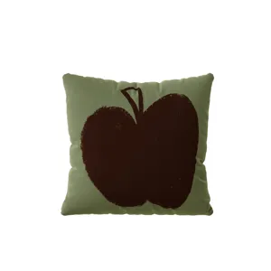 Funda de cojín verde con estampado de manzana marrón oscuro artística, cojín cuadrado sofá.
