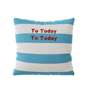 Blue and white striped throw pillow cover with stylish printed design for living room sofa.