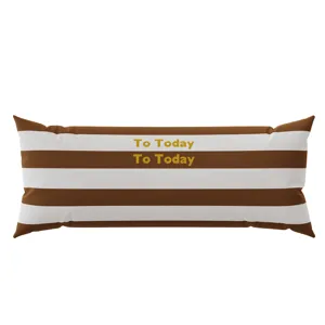 Brown and white striped long pillow detail view, cozy sofa cushion closeup product shot