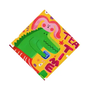 Cartoon printed crocodile rabbit linen coaster heat insulation pad for dining table anti scald.
