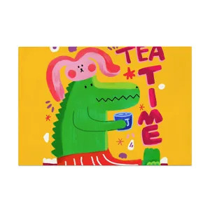 Cartoon Printed Crocodile Rabbit Heat Insulation Mat Cotton Linen Non Slip Dining Table Placemat Coaster Pot Holder