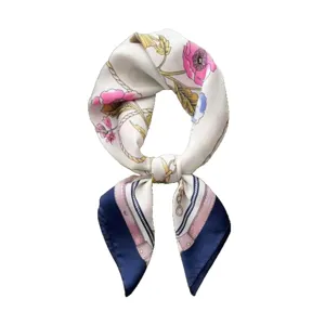 Elegant women silk scarf vintage floral square neckerchief stylish workplace fashion accessory