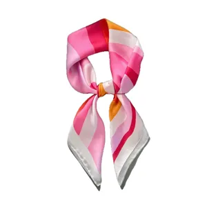 Silk scarf women fashion striped neckerchief elegant small square scarf for handbag and hair