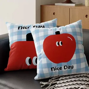 Korean style plaid apple pillow living room sofa cushion with cute design and soft fabric.