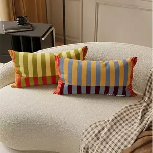 Retro Bauhaus striped long throw pillow, comfortable lumbar cushion for your sofa bed.