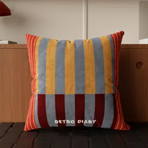 Bauhaus striped throw pillow detail view, modern geometric cushion for sofa and bed decor.