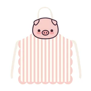 Cute pink pig shaped apron detail, cartoon style fabric kitchen cooking apron close-up view.