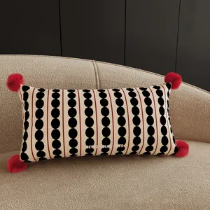 Retro polka dot striped throw pillow, decorative cushion for living room sofa and bed.