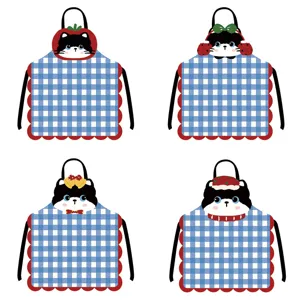 Christmas Cat Cartoon Sleeveless Apron Cute Kitchen Baking Home Cleaning Bib Apron
