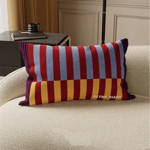 Retro colorful Bauhaus stripe long throw pillow cushion for comfortable sofa bed decor