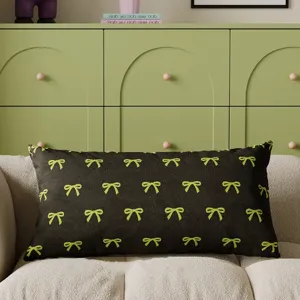 Rectangular bow throw pillow with green pattern for living room sofa decor and cushion cover