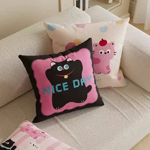 Cute cartoon cat pattern throw pillow square cushion cover for sofa bed living room decor