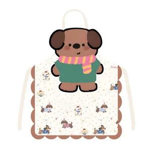 Cute cartoon dog fabric apron, sweet baking kitchen waist cover with neck hanging strap.
