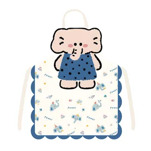 Cute cartoon elephant fabric apron with lovely baking design, neck-hanging waterproof kitchen bib.