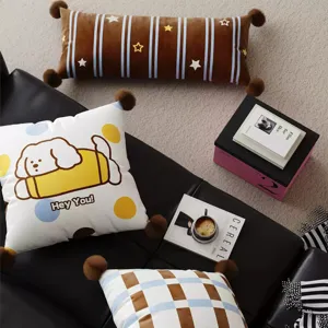 Federa per Cuscino Decorativa con Motivo di Cane Cartoon Marrone Estetico per Divano Soggiorno e Decorazione