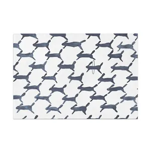 Set de table en tissu style nordique avec motif de lapin bleu minimaliste pour repas.