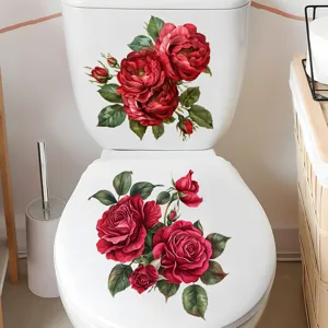 Waterproof self-adhesive rose flower toilet stickers for bathroom lid and tank decor