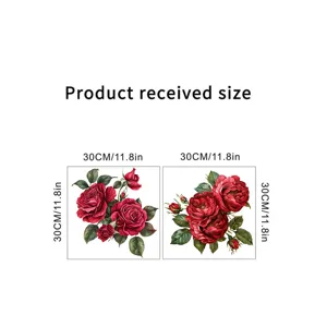 Red rose self-adhesive wall sticker detail showing product size and floral pattern.