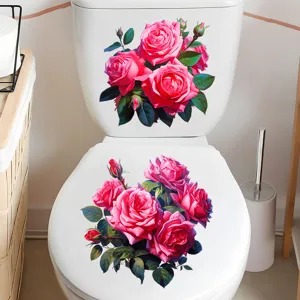 Pink rose toilet sticker waterproof self adhesive decal bathroom decor close up view
