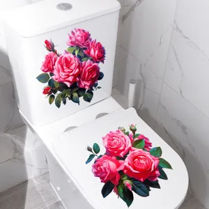 Pink rose toilet stickers waterproof floral self-adhesive bathroom decor removable decal