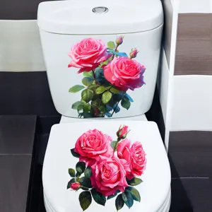 Waterproof pink rose toilet sticker decal for bathroom home decoration and cover seat upgrade.