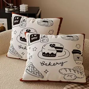 Vintage Deko Kissen mit süßem Bäckerei Doodle Druck für Wohnzimmer Sofa Heimdekoration gemütlich.