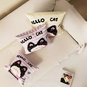 Cute cartoon cat stripe throw pillows set for bedroom sofa living room decoration comfy soft cushion