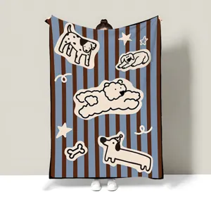 American style throw blanket featuring cute doodle dogs pattern, perfect for office nap or sofa.