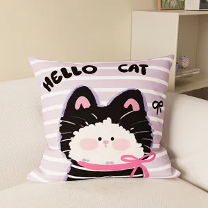 Cute cartoon striped cat throw pillow for living room sofa, soft bedside cushion cover.