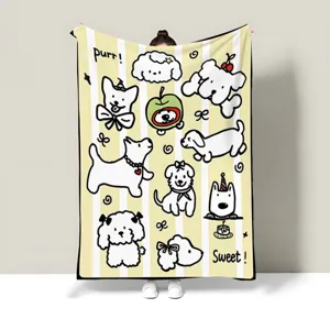 American cartoon puppy throw blanket yellow striped soft warm cozy couch sofa nap blanket