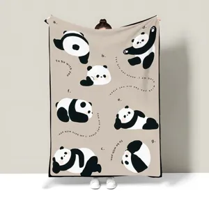 Cozy fleece blanket featuring cute cartoon pandas and sweet English phrases for home or office.