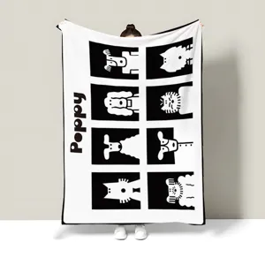 Black and white animal pattern fleece blanket, soft and warm mini knee blanket for office nap use.