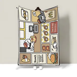 Cartoon Printed Flannel Blanket Cute Animal Pattern Soft Warm Throw Blanket For Office Nap Sofa Bed Travel Home