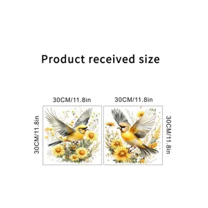Beautiful watercolor yellow birds and flowers wall stickers, size 30x30cm, home decor.