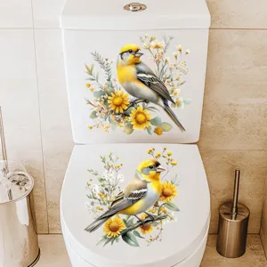 Waterproof floral and bird toilet sticker, self-adhesive removable bathroom decor decal.