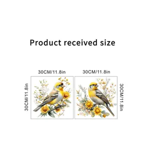 Self-adhesive wall stickers featuring yellow birds and sunflowers, size 30x30cm, ideal for home decor.
