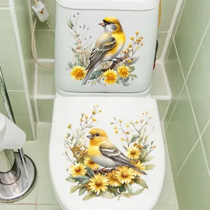 Waterproof removable floral bird toilet sticker decal for bathroom seat and tank decoration