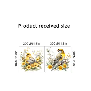 Floral yellow bird wall stickers self-adhesive waterproof removable wall art decor 30x30cm