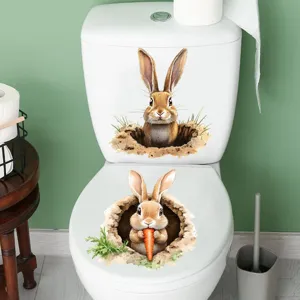 Cute 3D rabbit toilet sticker waterproof self-adhesive animal bathroom wall sticker