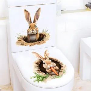 Waterproof 3D cute rabbit toilet sticker self-adhesive bathroom decor removable decal