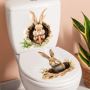 Cute watercolor rabbit toilet sticker waterproof self-adhesive wall decal for bathroom decor