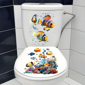 Underwater world marine life waterproof self adhesive toilet sticker for bathroom decor
