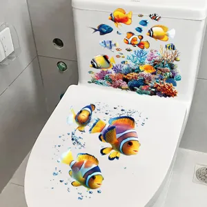 Waterproof underwater world fish toilet sticker self-adhesive bathroom wall decor decal