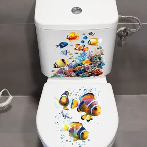 Waterproof 3D marine world toilet sticker removable coral reef clownfish bathroom decor
