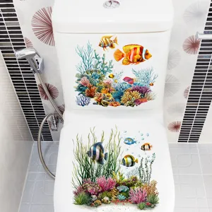 Waterproof ocean world toilet sticker self-adhesive coral fish bathroom decor decal removable