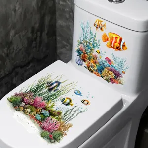 Waterproof underwater world coral fish toilet sticker self adhesive bathroom decor decal