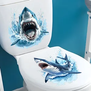 Shark toilet sticker waterproof self-adhesive bathroom home decor wall decal detail design