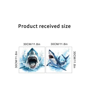 Waterproof self-adhesive shark wall sticker detail view showing 30cm size dimensions.