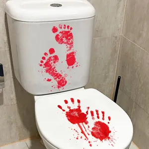 Halloween bloody handprint footprint toilet sticker waterproof scary bathroom decor decal
